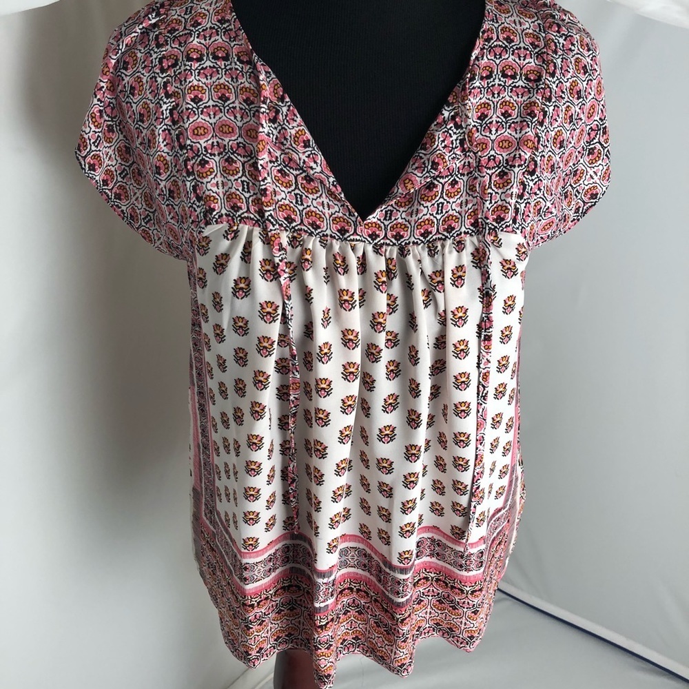 Gap pink multicolor boho flowy tie front v-neck top